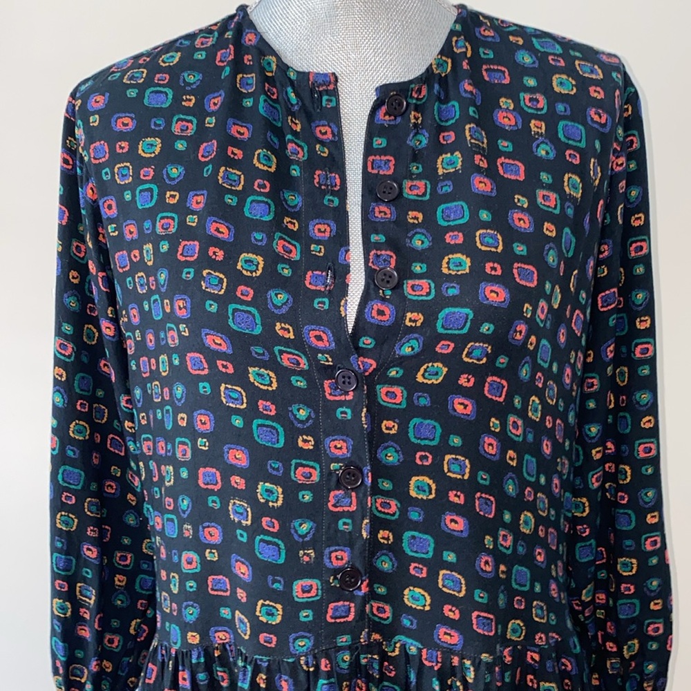 Vintage Gypsy Pier 1 Clothing Long Sleeve Geometric 80’s Print Mini Dress Size S